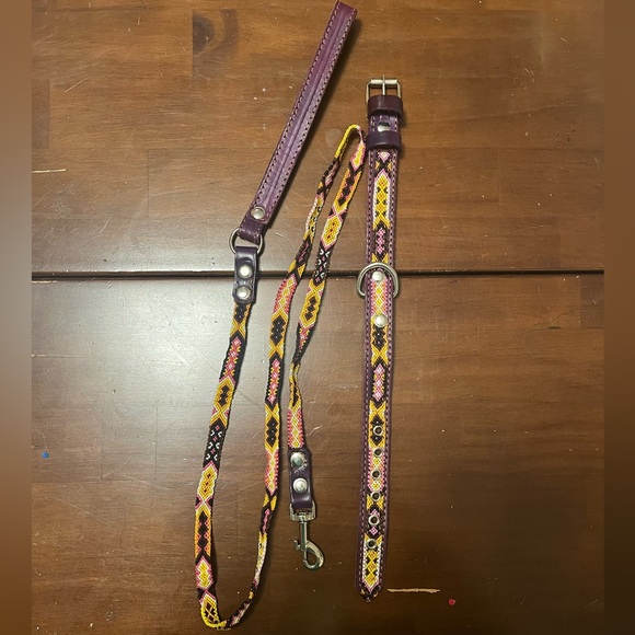 Mexican Leather Embroidered Dog Collar and Leash - Handmade, Brand New - Picture 5 of 5